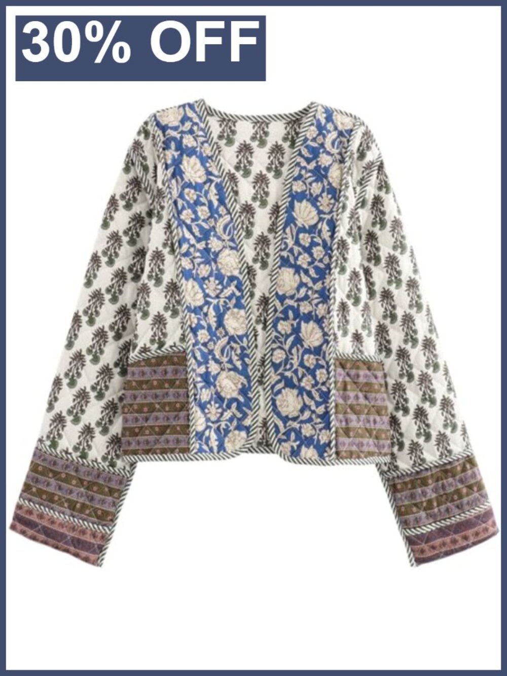 Women's Quilted Floral Print Cropped Puffer Jacket Lightweight Open Front